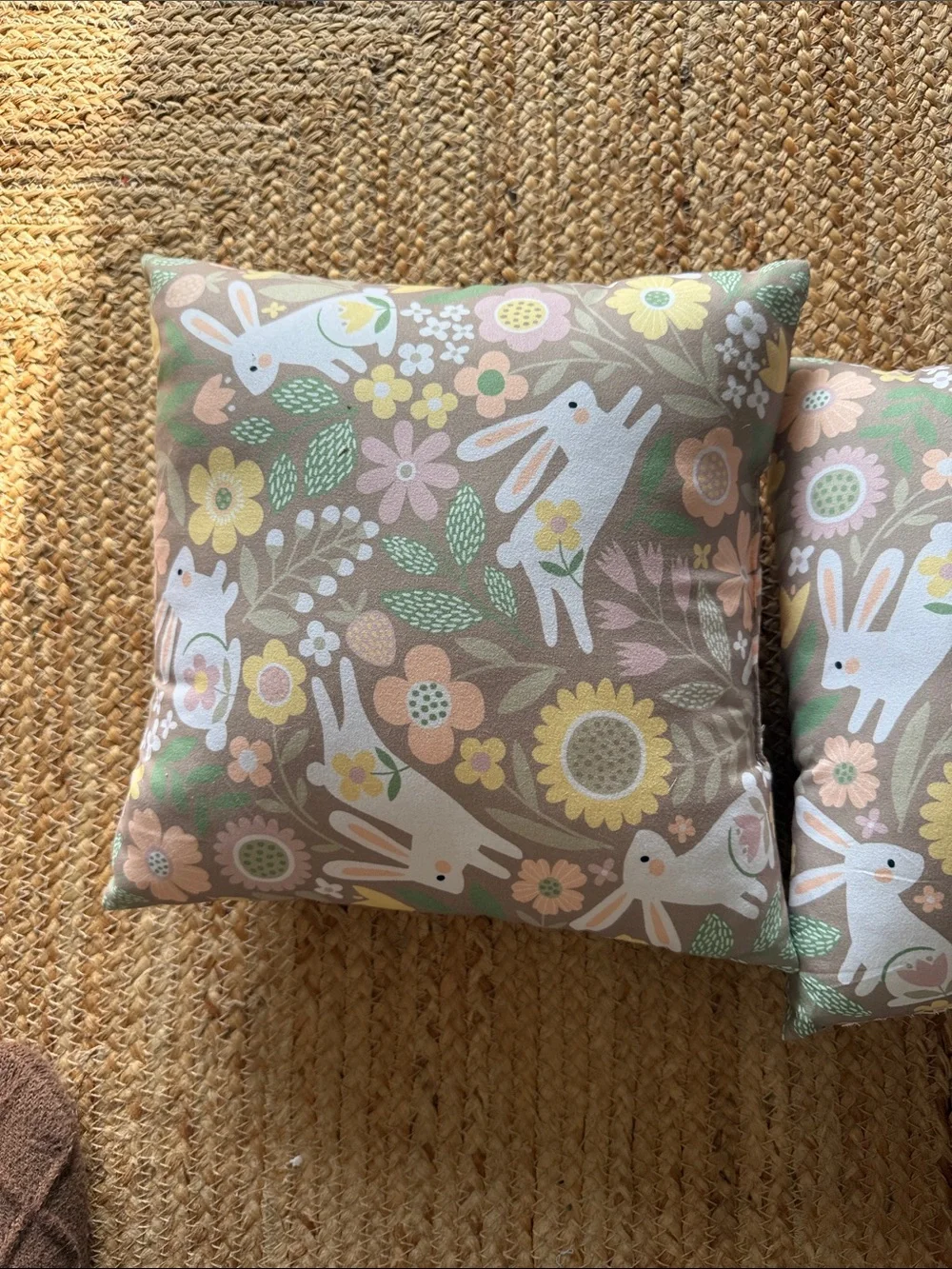2 Decorative Bunny Floral Throw Pillow Cover - Sage & Pastel 11x11